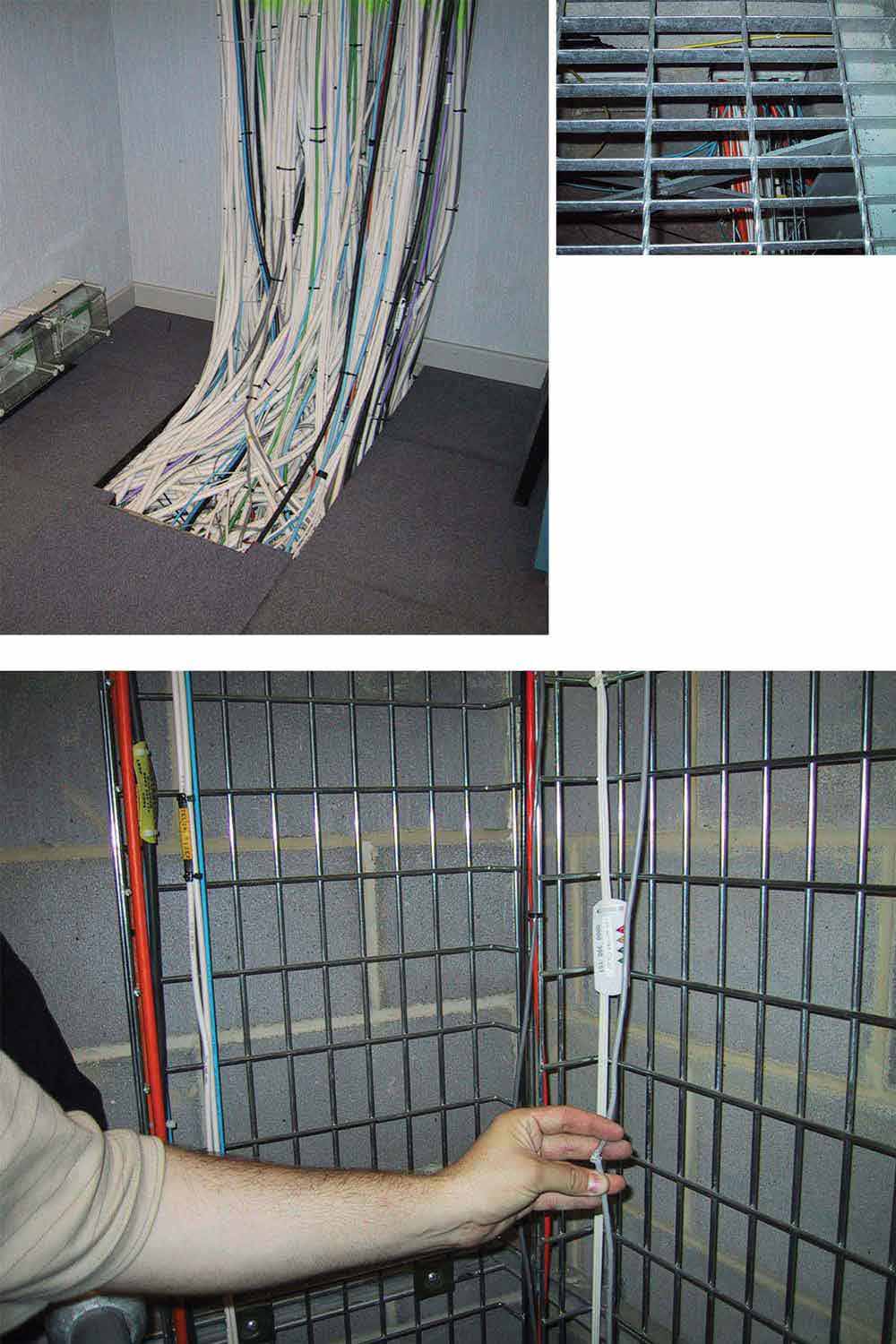 Examples of ad hoc interfloor wiring within legacy European colocation centers
